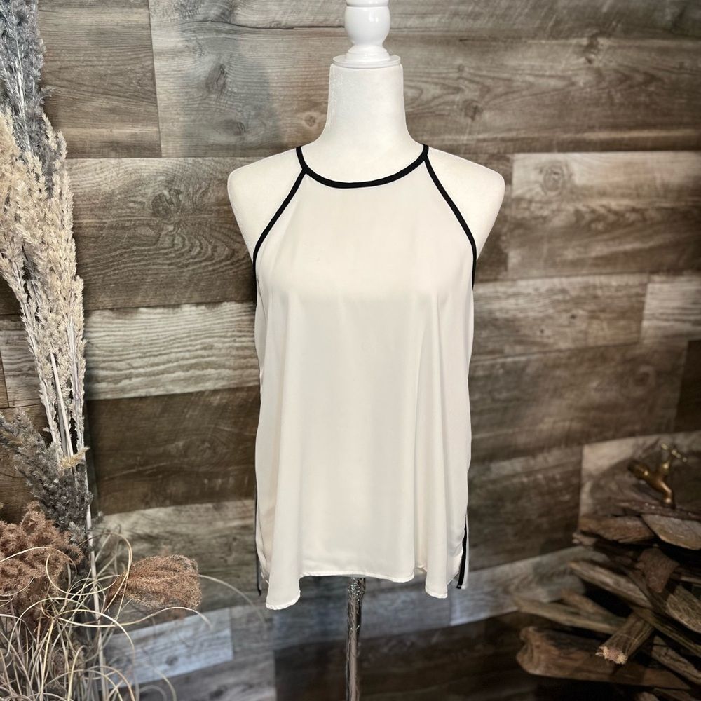 Monteau haltered tank blouse - white with black trim - M
